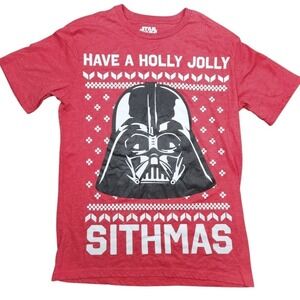 Star Wars Mens S Christmas Graphic T-Shirt Red Darth Vader Sithmas